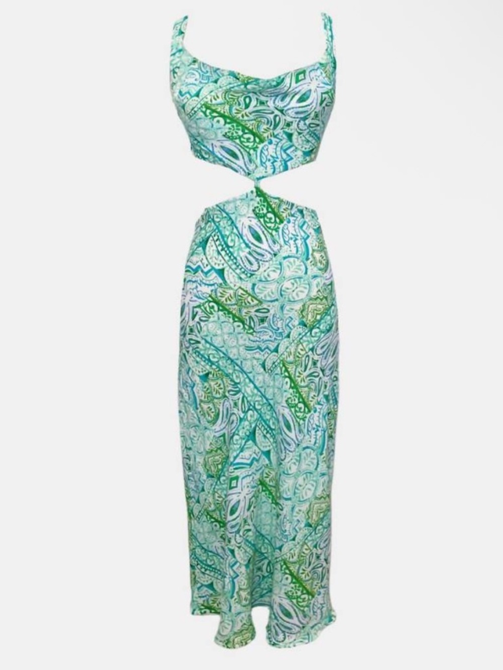 OLIVACEOUS sandra cowl cutout midi dress in green mint print